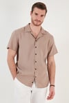 Regular Fit Apaş Yaka Kısa Kollu Modal Erkek Gömlek CF24S117929 CAMEL