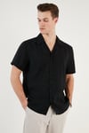 Regular Fit Apaş Yaka Kısa Kollu Modal Erkek Gömlek CF24S117929 SİYAH