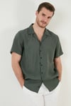 Regular Fit Apaş Yaka Kısa Kollu Modal Erkek Gömlek CF24S117929 HAKİ