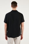 Regular Fit Apaş Yaka Kısa Kollu Modal Erkek Gömlek CF24S117929 SİYAH