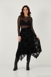 Regular Fit Asimetrik Çiçek Dokulu Fermuarlı Midi Boy Kadın Etek 59137182 SİYAH