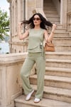 Regular Fit Bağlama Detaylı Bisiklet Yaka Kadın Takım 5866466 Olive