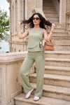 Regular Fit Bağlama Detaylı Bisiklet Yaka Kadın Takım 5866466 Olive