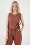 Regular Fit Bağlama Detaylı Bisiklet Yaka Kadın Takım 5866466 KAHVE