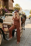 Regular Fit Bağlama Detaylı Bisiklet Yaka Kadın Takım 5866466 KAHVE