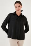 Regular Fit Bağlama Detaylı Saten Kadın Gömlek 611GO00159 SİYAH
