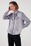 Regular Fit Bağlama Detaylı Saten Kadın Gömlek 611GO00159 GRİ