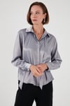 Regular Fit Bağlama Detaylı Saten Kadın Gömlek 611GO00159 GRİ
