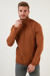 Regular Fit Balıkçı Yaka Pamuklu Triko Erkek Kazak 6353462 TABA