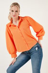 Regular Fit Balon Kollu Poplin Kadın Gömlek 611GO0153 ORANJ