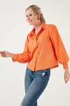 Regular Fit Balon Kollu Poplin Kadın Gömlek 611GO0153 ORANJ