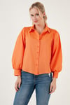 Regular Fit Balon Kollu Poplin Kadın Gömlek 611GO0153 ORANJ