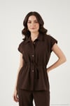Regular Fit Beli Büzgülü Kısa Kollu Kadın Takım 6928870 KAHVE