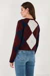Regular Fit Bisiklet Yaka Baklava Desenli Düğmeli Crop Kadın Hırka 4615570 BORDO