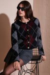 Regular Fit Bisiklet Yaka Baklava Desenli Düğmeli Crop Kadın Hırka 4615570 SİYAH