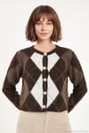 Regular Fit Bisiklet Yaka Baklava Desenli Düğmeli Crop Kadın Hırka 4615570 KAHVE