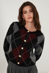 Regular Fit Bisiklet Yaka Baklava Desenli Düğmeli Crop Kadın Hırka 4615570 SİYAH