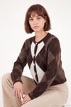 Regular Fit Bisiklet Yaka Baklava Desenli Düğmeli Crop Kadın Hırka 4615570 KAHVE