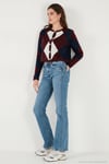 Regular Fit Bisiklet Yaka Baklava Desenli Düğmeli Crop Kadın Hırka 4615570 BORDO