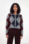 Regular Fit Bisiklet Yaka Baklava Desenli Düğmeli Crop Kadın Hırka 4615570 ANTRASİT