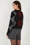 Regular Fit Bisiklet Yaka Baklava Desenli Düğmeli Crop Kadın Hırka 4615570 SİYAH