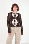 Regular Fit Bisiklet Yaka Baklava Desenli Düğmeli Crop Kadın Hırka 4615570 KAHVE
