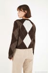 Regular Fit Bisiklet Yaka Baklava Desenli Düğmeli Crop Kadın Hırka 4615570 KAHVE