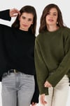 Regular Fit Bisiklet Yaka Basic 2'li Paket Triko Kadın Kazak 4616213S2 HAKİ-SİYAH