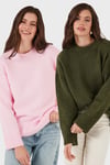 Regular Fit Bisiklet Yaka Basic 2'li Paket Triko Kadın Kazak 4616213S2 Toz Pembe-Haki