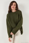 Regular Fit Bisiklet Yaka Basic Triko Kadın Kazak 4616213 HAKİ