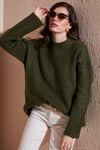 Regular Fit Bisiklet Yaka Basic Triko Kadın Kazak 4616213 HAKİ