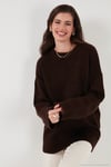 Regular Fit Bisiklet Yaka Basic Triko Kadın Kazak 4616213 KAHVE