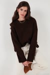 Regular Fit Bisiklet Yaka Basic Triko Kadın Kazak 4616213 KAHVE