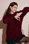 Regular Fit Bisiklet Yaka Basic Triko Kadın Kazak 4616213 BORDO