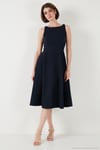 Regular Fit Bisiklet Yaka Cepli Pileli Midi Boy Abiye ve Mezuniyet Kadın Elbise 6111963 LACİVERT