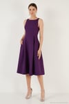 Regular Fit Bisiklet Yaka Cepli Pileli Midi Boy Abiye ve Mezuniyet Kadın Elbise 6111963 MOR