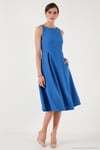 Regular Fit Bisiklet Yaka Cepli Pileli Midi Boy Abiye ve Mezuniyet Kadın Elbise 6111963 İNDİGO