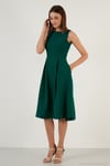 Regular Fit Bisiklet Yaka Cepli Pileli Midi Boy Abiye ve Mezuniyet Kadın Elbise 6111963 ZÜMRÜT YEŞİLİ