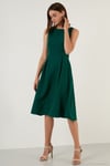 Regular Fit Bisiklet Yaka Cepli Pileli Midi Boy Abiye ve Mezuniyet Kadın Elbise 6111963 ZÜMRÜT YEŞİLİ