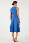 Regular Fit Bisiklet Yaka Cepli Pileli Midi Boy Abiye ve Mezuniyet Kadın Elbise 6111963 İNDİGO