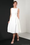 Regular Fit Bisiklet Yaka Cepli Pileli Midi Boy Abiye ve Mezuniyet Kadın Elbise 6111963 EKRU