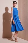 Regular Fit Bisiklet Yaka Cepli Pileli Midi Boy Abiye ve Mezuniyet Kadın Elbise 6111963 İNDİGO