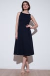 Regular Fit Bisiklet Yaka Cepli Pileli Midi Boy Abiye ve Mezuniyet Kadın Elbise 6111963 LACİVERT