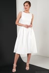 Regular Fit Bisiklet Yaka Cepli Pileli Midi Boy Abiye ve Mezuniyet Kadın Elbise 6111963 EKRU