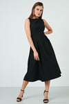 Regular Fit Bisiklet Yaka Cepli Pileli Midi Boy Abiye ve Mezuniyet Kadın Elbise 6111963 SİYAH