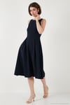 Regular Fit Bisiklet Yaka Cepli Pileli Midi Boy Abiye ve Mezuniyet Kadın Elbise 6111963 LACİVERT
