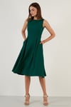 Regular Fit Bisiklet Yaka Cepli Pileli Midi Boy Abiye ve Mezuniyet Kadın Elbise 6111963 ZÜMRÜT YEŞİLİ