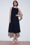 Regular Fit Bisiklet Yaka Cepli Pileli Midi Boy Abiye ve Mezuniyet Kadın Elbise 6111963 LACİVERT