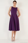 Regular Fit Bisiklet Yaka Cepli Pileli Midi Boy Abiye ve Mezuniyet Kadın Elbise 6111963 MOR
