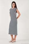 Regular Fit Bisiklet Yaka Çizgili Midi Boy Kadın Elbise 5866105 LACİVERT-BEYAZ
